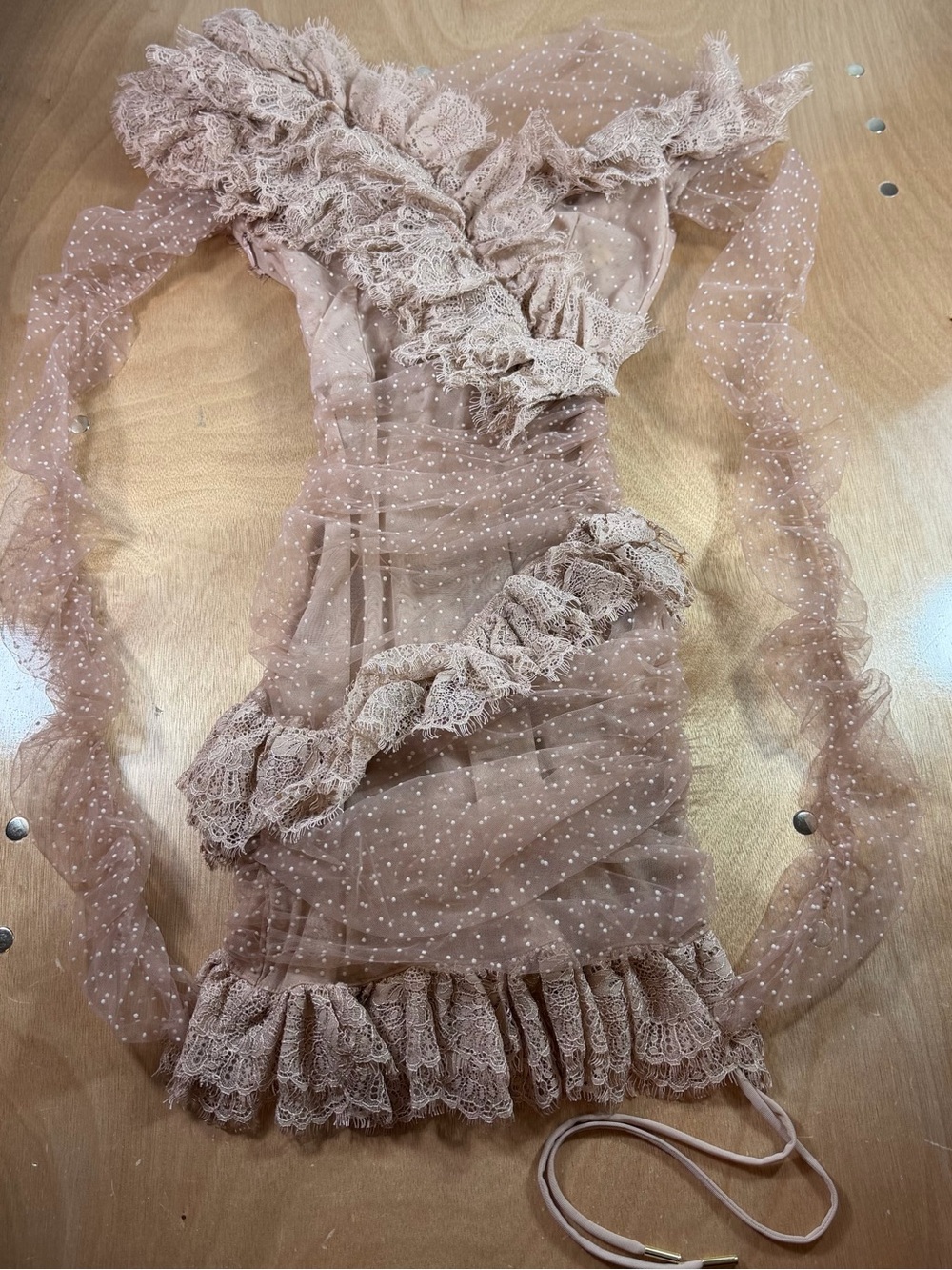 House Of CB Sorrel Blush Lace Frill Mini Dress Size XS